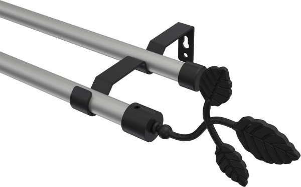 Gardinenstange Metall 16 mm Ø 2-läufig OLYMP - Alessia Silbergrau / Schwarz (ohne Ringe)