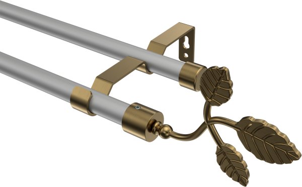 Gardinenstange Metall 16 mm Ø 2-läufig OLYMP - Alessia Silbergrau / Messing Antik (ohne Ringe) 100 cm