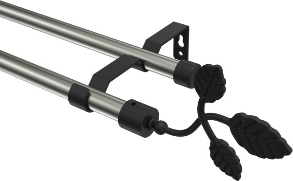 Gardinenstange Metall 16 mm Ø 2-läufig OLYMP - Alessia Edelstahl-Optik / Schwarz (ohne Ringe) 100 cm