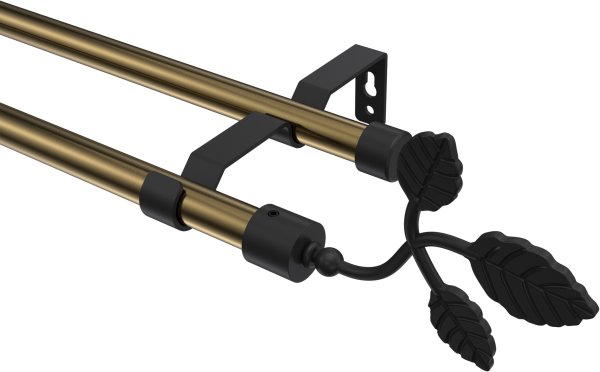 Gardinenstange Metall 16 mm Ø 2-läufig OLYMP - Alessia Messing Antik / Schwarz (ohne Ringe)