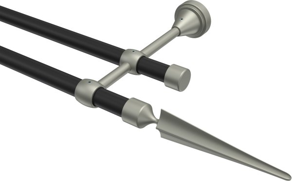 Gardinenstange Metall 16 mm Ø 2-läufig PRIMUS - Lorenzo Schwarz / Chrom matt (ohne Ringe) 100 cm