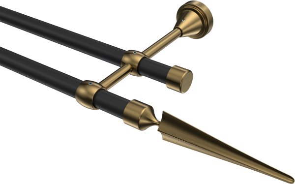 Gardinenstange Metall 16 mm Ø 2-läufig PRIMUS - Lorenzo Schwarz / Messing Antik (ohne Ringe) 100 cm