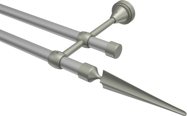 Gardinenstange Metall 16 mm Ø 2-läufig PRIMUS - Lorenzo Silbergrau / Chrom matt (ohne Ringe)