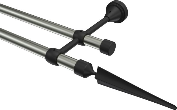 Gardinenstange Metall 16 mm Ø 2-läufig PRIMUS - Lorenzo Edelstahl-Optik / Schwarz (ohne Ringe) 100 cm