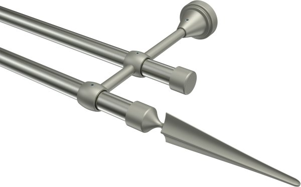Gardinenstange Metall 16 mm Ø 2-läufig PRIMUS - Lorenzo Edelstahl-Optik / Chrom matt (ohne Ringe) 100 cm