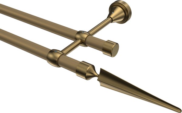 Gardinenstange Metall 16 mm Ø 2-läufig PRIMUS - Lorenzo Gold matt / Messing Antik (ohne Ringe)