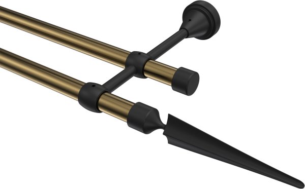 Gardinenstange Metall 16 mm Ø 2-läufig PRIMUS - Lorenzo Messing Antik / Schwarz (ohne Ringe)