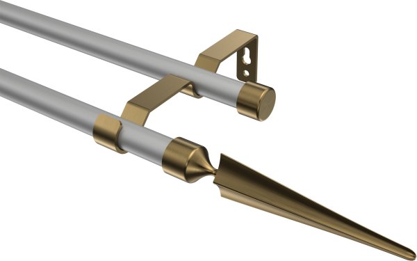 Gardinenstange Metall 16 mm Ø 2-läufig OLYMP - Lorenzo Silbergrau / Messing Antik (ohne Ringe)