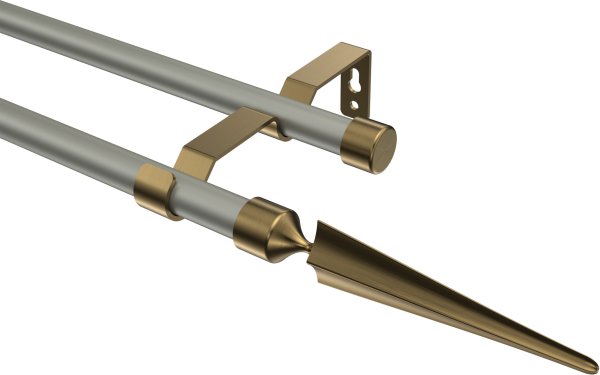 Gardinenstange Metall 16 mm Ø 2-läufig OLYMP - Lorenzo Chrom matt / Messing Antik (ohne Ringe) 100 cm