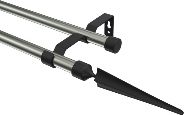 Gardinenstange Metall 16 mm Ø 2-läufig OLYMP - Lorenzo Edelstahl-Optik / Schwarz (ohne Ringe) 100 cm