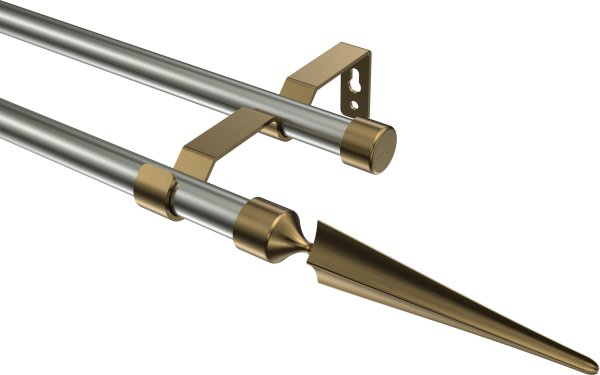 Gardinenstange Metall 16 mm Ø 2-läufig OLYMP - Lorenzo Edelstahl-Optik / Messing Antik (ohne Ringe) 100 cm