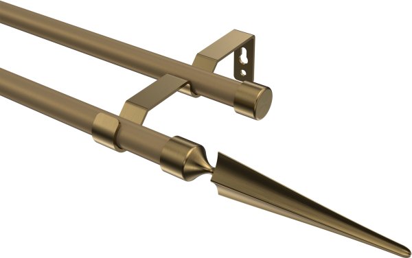 Gardinenstange Metall 16 mm Ø 2-läufig OLYMP - Lorenzo Gold matt / Messing Antik (ohne Ringe)