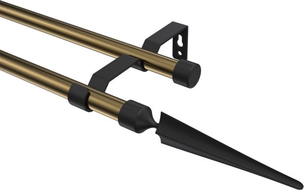 Gardinenstange Metall 16 mm Ø 2-läufig OLYMP - Lorenzo Messing Antik / Schwarz (ohne Ringe)