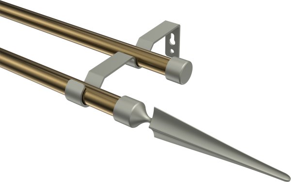 Gardinenstange Metall 16 mm Ø 2-läufig OLYMP - Lorenzo Messing Antik / Chrom matt (ohne Ringe)