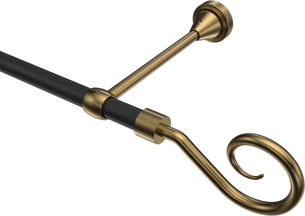 Gardinenstange Metall 16 mm Ø PRIMUS - Allegra Schwarz / Messing Antik (ohne Ringe) 100 cm