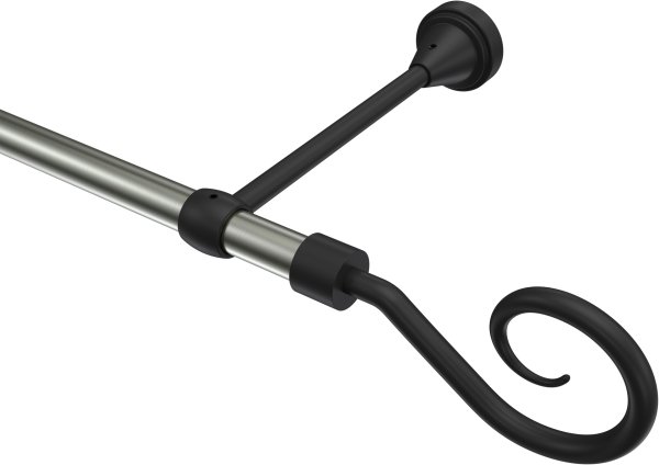 Gardinenstange Metall 16 mm Ø PRIMUS - Allegra Edelstahl-Optik / Schwarz (ohne Ringe) 100 cm