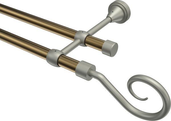 Gardinenstange Metall 16 mm Ø 2-läufig PRIMUS - Allegra Messing Antik / Chrom matt (ohne Ringe) 100 cm