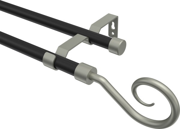 Gardinenstange Metall 16 mm Ø 2-läufig OLYMP - Allegra Schwarz / Chrom matt (ohne Ringe) 100 cm