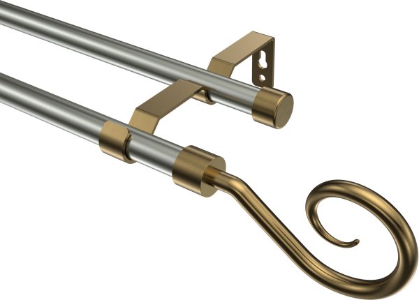 Gardinenstange Metall 16 mm Ø 2-läufig OLYMP - Allegra Edelstahl-Optik / Messing Antik (ohne Ringe) 100 cm