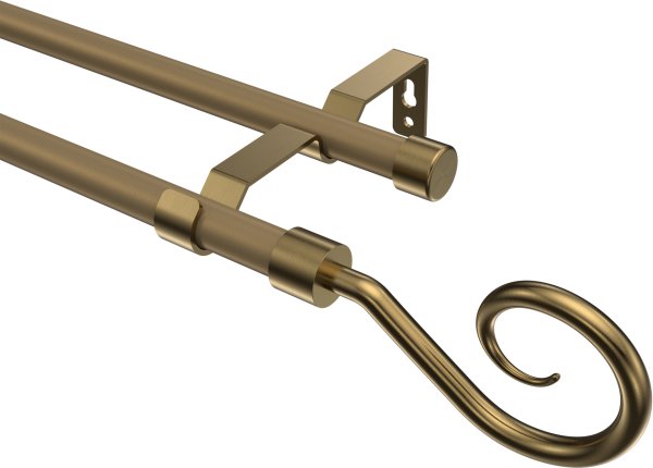 Gardinenstange Metall 16 mm Ø 2-läufig OLYMP - Allegra Gold matt / Messing Antik (ohne Ringe) 100 cm