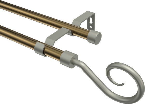 Gardinenstange Metall 16 mm Ø 2-läufig OLYMP - Allegra Messing Antik / Chrom matt (ohne Ringe)