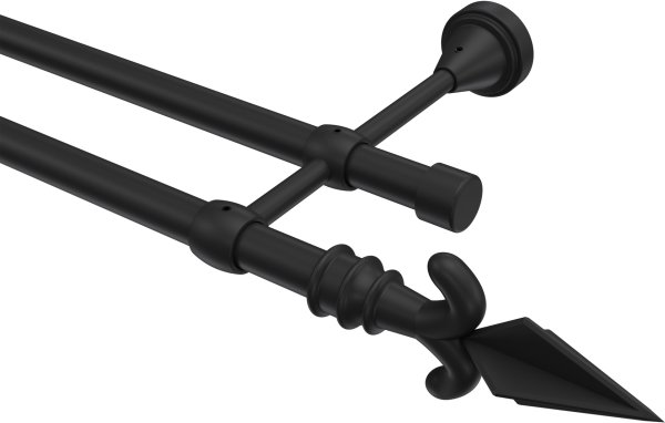 Gardinenstange Metall 16 mm Ø 2-läufig PRIMUS - Matteo Schwarz (ohne Ringe) 100 cm