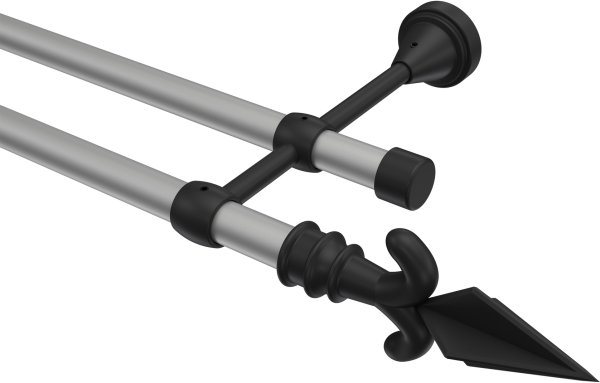 Gardinenstange Metall 16 mm Ø 2-läufig PRIMUS - Matteo Silbergrau / Schwarz (ohne Ringe)