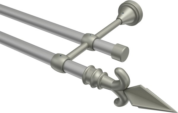 Gardinenstange Metall 16 mm Ø 2-läufig PRIMUS - Matteo Silbergrau / Chrom matt (ohne Ringe)