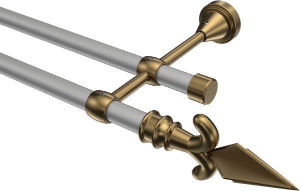 Gardinenstange Metall 16 mm Ø 2-läufig PRIMUS - Matteo Silbergrau / Messing Antik (ohne Ringe) 100 cm