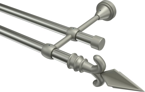 Gardinenstange Metall 16 mm Ø 2-läufig PRIMUS - Matteo Edelstahl-Optik / Chrom matt (ohne Ringe) 100 cm