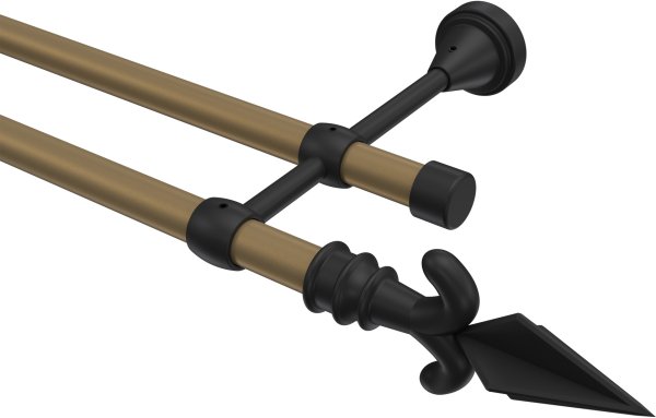Gardinenstange Metall 16 mm Ø 2-läufig PRIMUS - Matteo Gold matt / Schwarz (ohne Ringe)