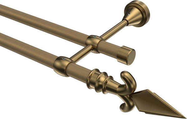 Gardinenstange Metall 16 mm Ø 2-läufig PRIMUS - Matteo Gold matt / Messing Antik (ohne Ringe)