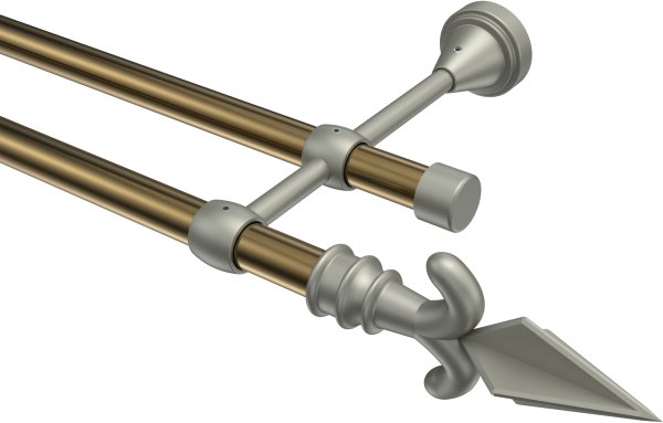 Gardinenstange Metall 16 mm Ø 2-läufig PRIMUS - Matteo Messing Antik / Chrom matt (ohne Ringe)