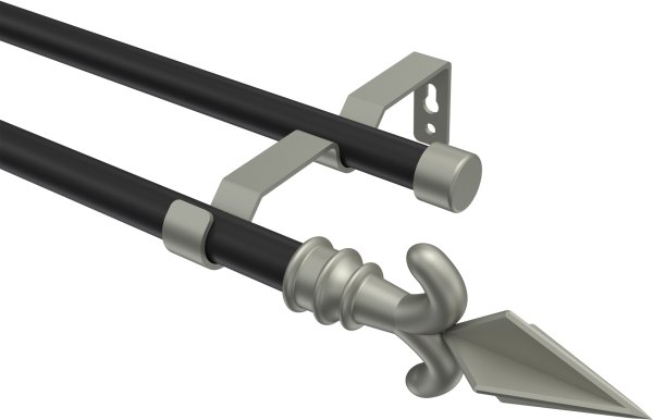 Gardinenstange Metall 16 mm Ø 2-läufig OLYMP - Matteo Schwarz / Chrom matt (ohne Ringe) 100 cm