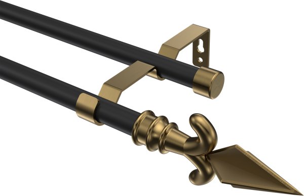 Gardinenstange Metall 16 mm Ø 2-läufig OLYMP - Matteo Schwarz / Messing Antik (ohne Ringe) 100 cm