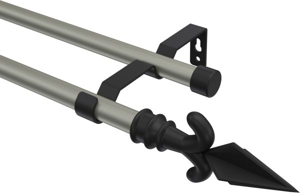 Gardinenstange Metall 16 mm Ø 2-läufig OLYMP - Matteo Chrom matt / Schwarz (ohne Ringe) 100 cm