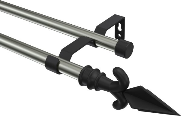 Gardinenstange Metall 16 mm Ø 2-läufig OLYMP - Matteo Edelstahl-Optik / Schwarz (ohne Ringe) 100 cm