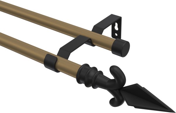 Gardinenstange Metall 16 mm Ø 2-läufig OLYMP - Matteo Gold matt / Schwarz (ohne Ringe) 100 cm
