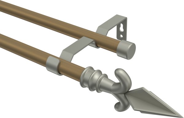 Gardinenstange Metall 16 mm Ø 2-läufig OLYMP - Matteo Gold matt / Chrom matt (ohne Ringe)