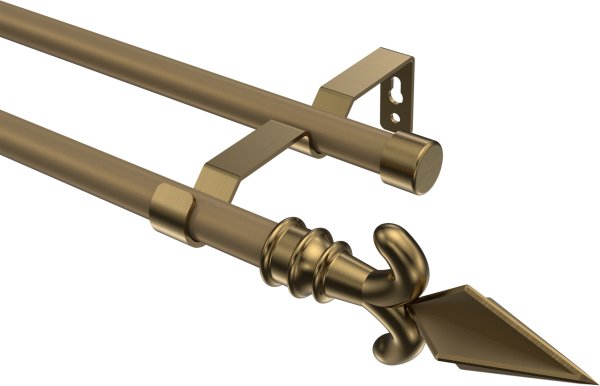Gardinenstange Metall 16 mm Ø 2-läufig OLYMP - Matteo Gold matt / Messing Antik (ohne Ringe)