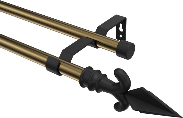 Gardinenstange Metall 16 mm Ø 2-läufig OLYMP - Matteo Messing Antik / Schwarz (ohne Ringe)