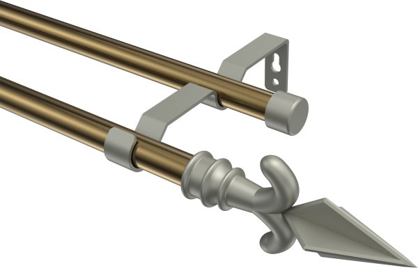 Gardinenstange Metall 16 mm Ø 2-läufig OLYMP - Matteo Messing Antik / Chrom matt (ohne Ringe)