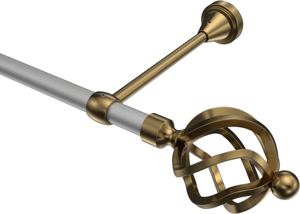 Gardinenstange Metall 16 mm Ø PRIMUS - Paolo Silbergrau / Messing Antik (ohne Ringe) 100 cm