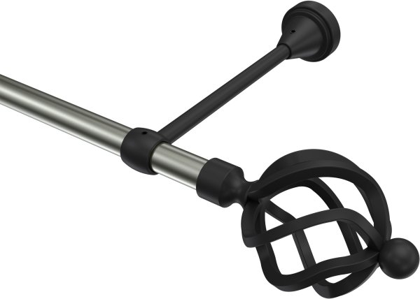 Gardinenstange Metall 16 mm Ø PRIMUS - Paolo Edelstahl-Optik / Schwarz (ohne Ringe) 100 cm