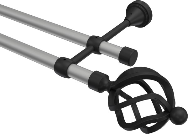 Gardinenstange Metall 16 mm Ø 2-läufig PRIMUS - Paolo Silbergrau / Schwarz (ohne Ringe)