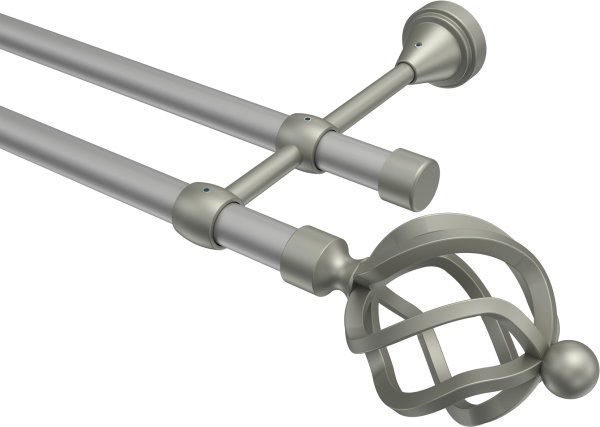 Gardinenstange Metall 16 mm Ø 2-läufig PRIMUS - Paolo Silbergrau / Chrom matt (ohne Ringe)