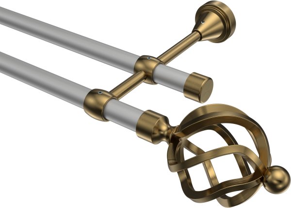 Gardinenstange Metall 16 mm Ø 2-läufig PRIMUS - Paolo Silbergrau / Messing Antik (ohne Ringe)