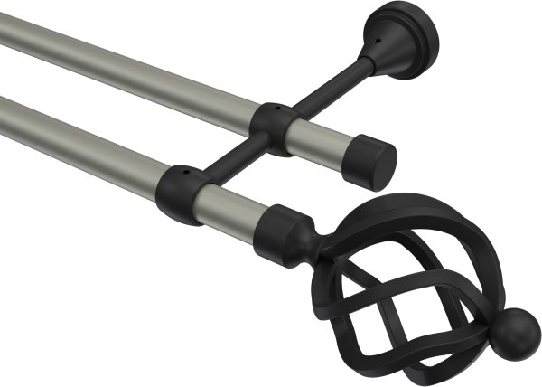 Gardinenstange Metall 16 mm Ø 2-läufig PRIMUS - Paolo Chrom matt / Schwarz (ohne Ringe) 100 cm