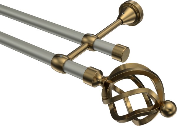 Gardinenstange Metall 16 mm Ø 2-läufig PRIMUS - Paolo Chrom matt / Messing Antik (ohne Ringe) 100 cm