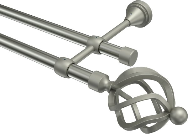 Gardinenstange Metall 16 mm Ø 2-läufig PRIMUS - Paolo Edelstahl-Optik / Chrom matt (ohne Ringe) 100 cm